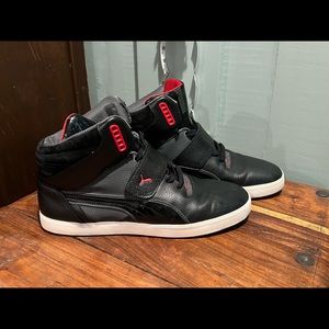 Practically brand new- PUMA high top SNeakers black  and red ~11